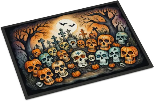 Miniatura 18 de Caroline's Treasures DAC2223MAT - Felpudo espeluznante de Halloween con gato negro de 18 x 27 pulgadas, tapete para puerta delantera