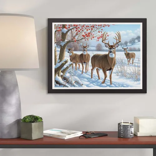 Miniatura 3 de Kaliosy Kits de arte de diamantes 5D para adultos, kits de ciervos por números, pintura de diamantes, arte de nieve, paisaje de nieve, taladro