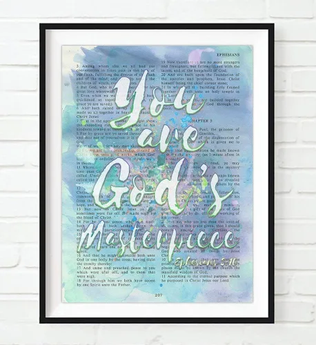 Miniatura 7 de Impresiones artísticas cristianas en acuarela, juego de 4, Canción de Salomón 4:7, Salmo 37:4, Efesios 2:10, Filipenses 4:8 sin marco, póster