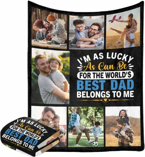 LOSARON Regalos para papá, mantas personalizadas con fotos de The World's Best Dad Belong to Me, 7 fotos, colección de fotos personalizadas para