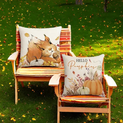 Miniatura 2 de Juego de 2 fundas de almohada de lino de 18 x 18 pulgadas para sofá, casa rural de Acción de Gracias, decoración de otoño