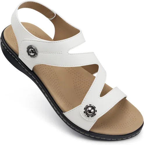 Miniatura 8 de TEMOFON Sandalias para mujer de verano elegante: puntera abierta, cómodas para caminar, sandalias planas con soporte para el arco, tallas 5-11