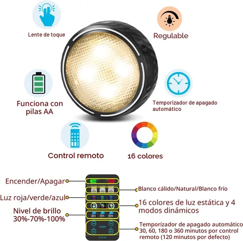 Miniatura 4 de Luces LED de disco con control remoto, luces inalámbricas de armario que funcionan con pilas, luces debajo del gabinete, luces de empuje, luces que