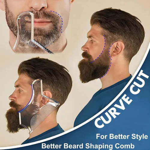 Miniatura 7 de Herramienta para moldear la barba para hombre con peine incorporado, plantilla transparente, plantillas de peine de peinado para patillas de bigote