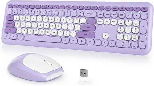 Miniatura 8 de Combo de teclado y mouse inalámbricos para máquina de escribir, 2.4G Office 104 teclas de tamaño completo, retro punk, lindo negro con teclas