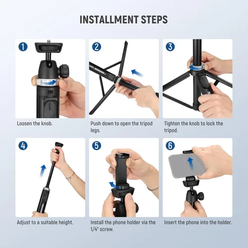 Miniatura 7 de NEEWER Trípode para teléfono celular y cámara con control remoto y soporte para teléfono compatible con iPhone GoPro Canon Sony DSLR, trípode de 160