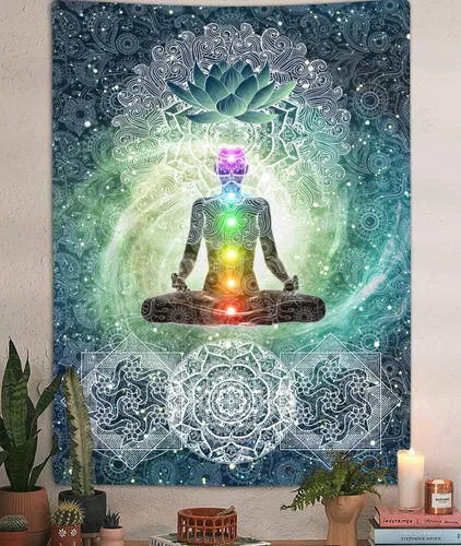 DYNH Tapiz de Chakra, Tapiz de Yoga Meditación de Siete Chakras Zen Decorativo para Colgar en la Pared para Dormitorio, Tapices Espirituales Hippie