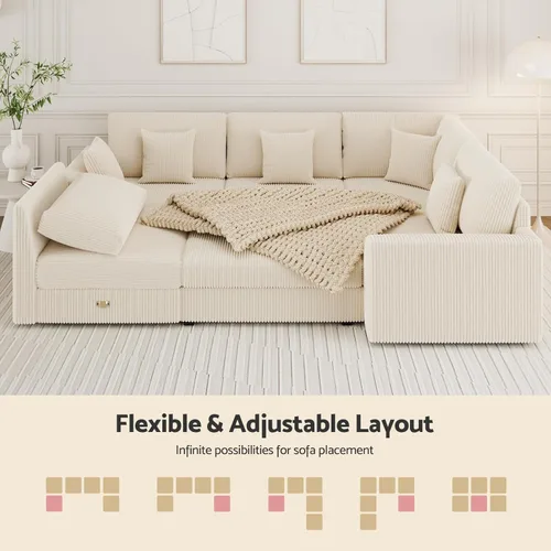 Miniatura 5 de Sofá seccional modular de 146", en forma de U de gran tamaño, sofá cama convertible, asiento profundo cómodo sofá nube con otomana y 5 almohadas