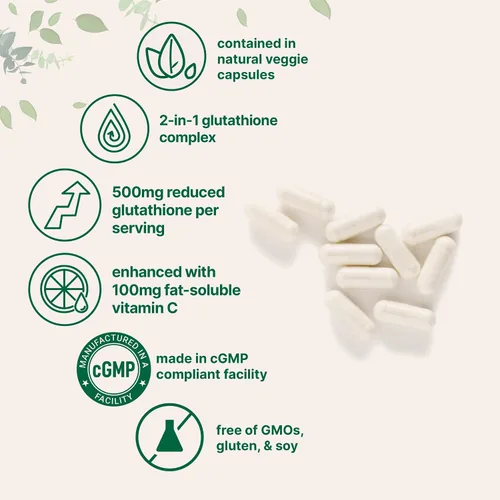 Miniatura 3 de Micro Ingredients Glutatión de 500 mg con suplemento de vitamina C de 100 mg, 240 cápsulas vegetales Glutatión reducido + complejo de palmitato