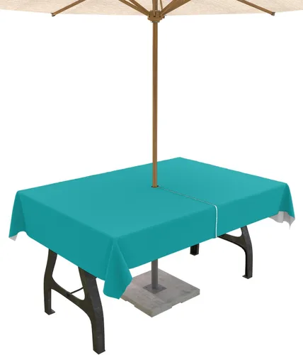 Miniatura 34 de QueenKer Mantel de exterior verde oliva con agujero para sombrilla y cremallera, mantel de color sólido para mesas cuadradas, colección de mesa