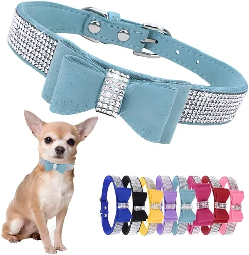 Miniatura 8 de Hotlion Collar con Pajarita de Diamantes de Imitación para Perro, Collar Bonito y Brillante con Cristales de Diamante para Cachorros, Gatito