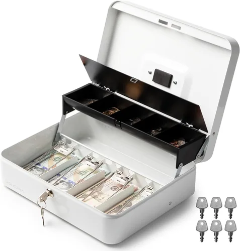 Miniatura 11 de Volcora Caja Grande de Dinero con Cerradura de Llave, Caja de Dinero de Metal para Efectivo, Caja de Seguridad con Cerradura Portátil y Bandeja