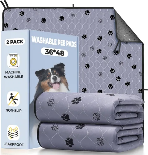 Fostanfly Almohadillas lavables para orina para perros, paquete de 2 almohadillas reutilizables superiores de 36 x 48 pulgadas, impermeables, Gris
