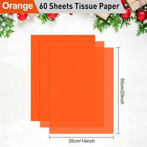 Miniatura 4 de NEBURORA Papel de seda naranja para bolsas de regalo, 60 hojas de color naranja brillante, papel de embalaje de 14 x 20 pulgadas para envoltura