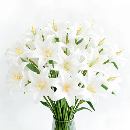 Tinsow 20 piezas de lirio artificial de tacto real, flores de lirio de látex falsas, color blanco, mini lirio para decoración del hogar, lirio