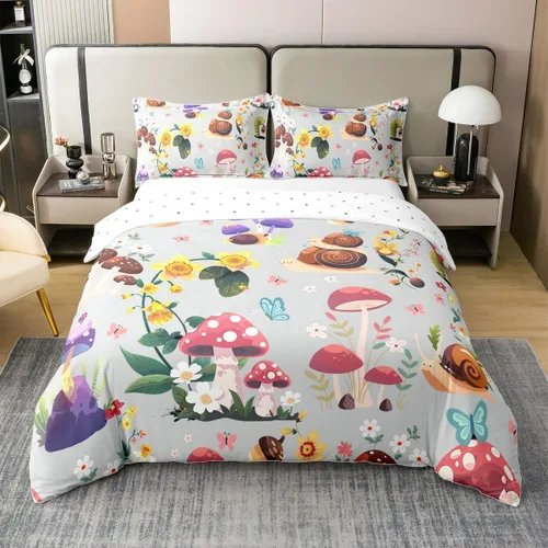 Miniatura 38 de jejeloiu Cute Mushroom Decor Duvet Cover 100% Cotton for Kids Boys Girls Twin Size Botanical Plants Bedding Set Cartoon Mushrooms Comforter Cover