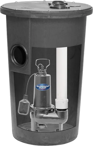 Superior Pump 93015-U Bomba de aguas residuales de hierro fundido con interruptor flotante amarrado y kit de bacia, 1/2 HP, Negro
