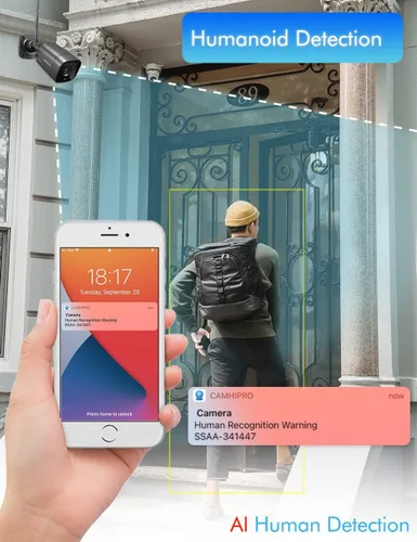 Miniatura 2 de ONVIF Cámara bala WiFi para exteriores para seguridad del hogar, cámaras de vigilancia IP de 1080P, visión nocturna de 65 pies, detección de Negro