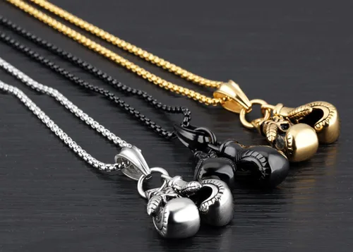 Miniatura 4 de Hamoery Collar con colgante de cadena de guantes de boxeo de acero inoxidable punk para hombre
