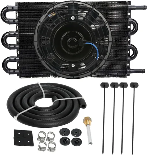 Enfriador de aceite de transmisión de aluminio de 6 filas, camión, furgoneta, SUV, RV, kit de ventilador de refrigeración eléctrica de 6 pulgadas,