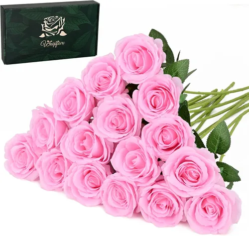 Miniatura 7 de Waipfaru 20 rosas blancas falsas de aliento de bebé, flores artificiales a granel, rosa blanca de seda con tallos largos para ramo de boda, jarrón