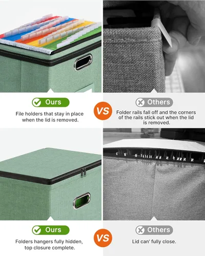 Miniatura 4 de Oterri Paquete de 2 cajas organizadoras de archivos con tapas, caja de archivos con bolsillos de malla, caja organizadora de documentos para Verde