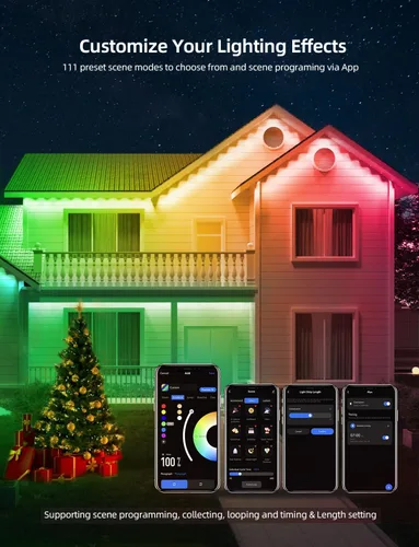 Miniatura 4 de APPECK Luces de exterior permanentes de 100 pies con 72 LEDs, modos de escena DIY, luces de cadena RGBW inteligentes impermeables, control por Negro