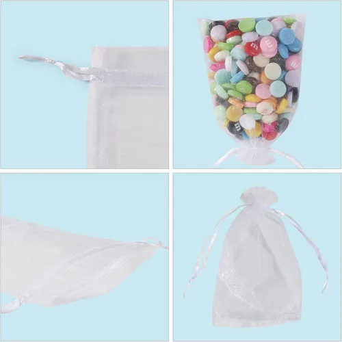 Miniatura 4 de ANZNKU Paquete de 50 bolsas de organza pequeñas de 4 x 6 pulgadas, bolsa de regalo, bolsa de malla transparente, bolsas de regalo blancas con Blanco