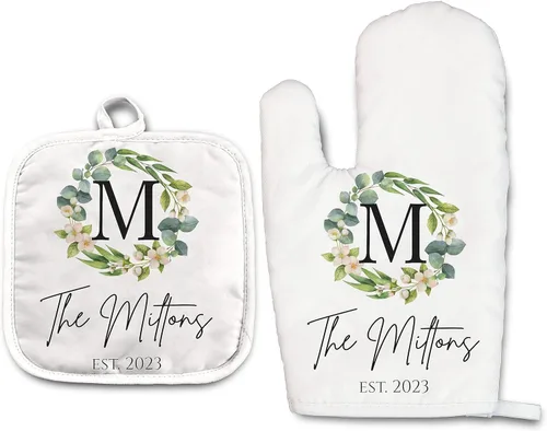Miniatura 35 de Lemon - Juego de manoplas de horno personalizadas y soporte para ollas Mitón de horno Soporte para ollas Regalos de cocina Inauguración
