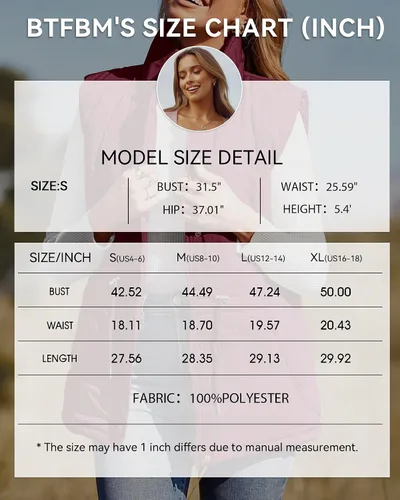 Miniatura 5 de BTFBM Chaleco casual para mujer, con botones, con cremallera, acolchado, con cordón, sin mangas, con bolsillos