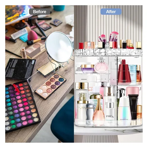 Miniatura 4 de Organizador de maquillaje giratorio de 360°, organizador de maquillaje ajustable DIY, carrusel giratorio con gran capacidad, organizador