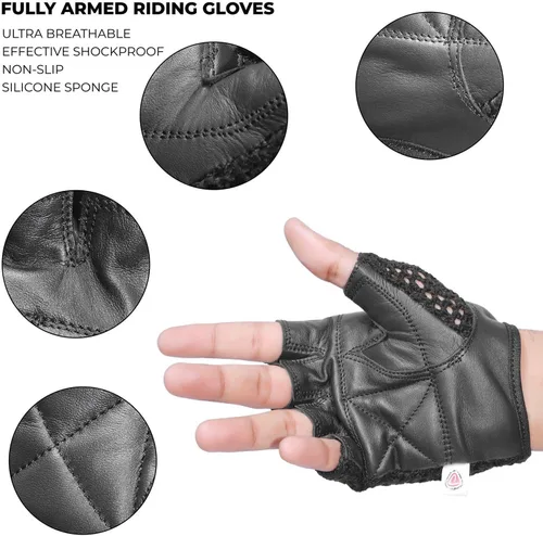 Miniatura 2 de Levantamiento de pesas de malla de cuero real gimnasio entrenamiento fitness conducción silla de ruedas guantes negros