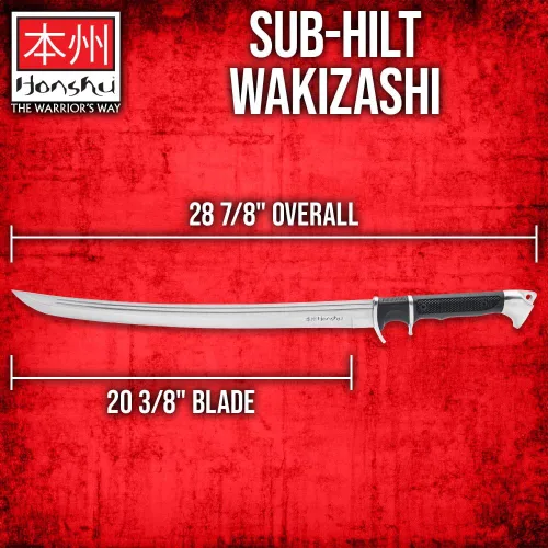 Miniatura 2 de HONSHU Sub-Hilt Wakizashi - Espada y funda Hoja de acero de alto carbono 1060 Mango TPR y protector de acero al carbono Funda de madera
