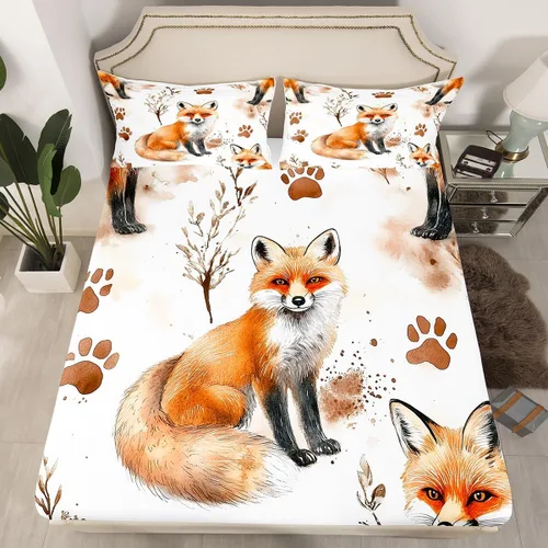 Miniatura 32 de Erosebridal Happy Camping - Sábana bajera ajustable individual para niños, diseño de animales del bosque del bosque, para bebés, niños y niñas