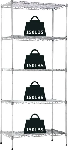 NChanmar Estantería de alambre de 5 niveles, estantes de metal, estantería de metal de 61 x 24 x 14 pulgadas, estantería de alambre resistente NSF
