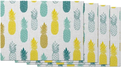 Moslion Juego de 4 manteles individuales de piña de 12 x 18 pulgadas, de lino y algodón para mesa de comedor, cocina, decoración del hogar, color
