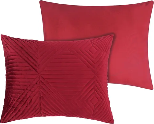 Miniatura 5 de Greenland Home Fashions Juego de edredón de terciopelo finamente cosido, 2 piezas, individual, rojo Riviera