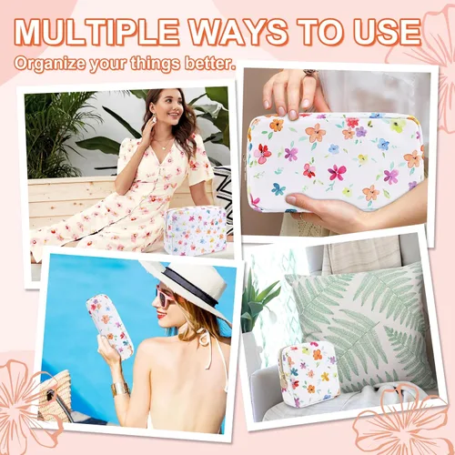 Miniatura 6 de UIXIZQ Bolsa impermeable grande con flores para maquillaje, bolso de viaje de nailon para almacenamiento de artículos de tocador, bolsa cosmética