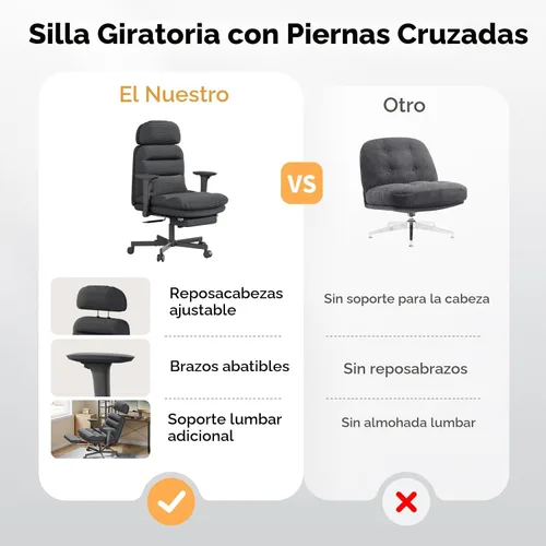 Miniatura 9 de GXJ Silla cruzada con brazos abatibles, silla de oficina ejecutiva con reposapiés, silla de oficina con patas cruzadas G800 Plus, almohada lumbar