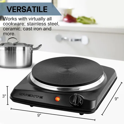 Miniatura 4 de OVENTE Electric Countertop Single Burner,1000W Cooktop with 7.25 Inch Cast Iron Hot Plate,5 Level Temperature Control,Compact Cooking Stove &Easy to