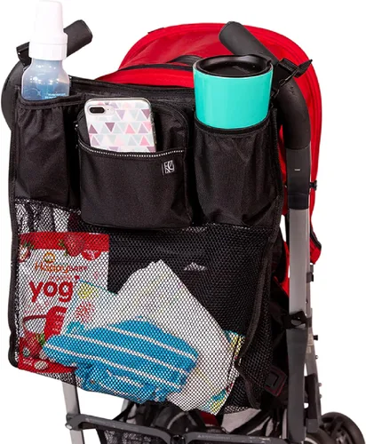 J.L. Childress Cups 'N Cargo Organizador universal para cochecito – Accesorios esenciales de viaje para cochecito de bebé, incluye portavasos y