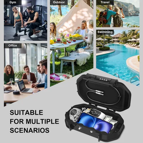 Miniatura 8 de Diyife Caja de seguridad portátil, [impermeable] Caja de seguridad de viaje con código, cerradura de combinación de 4 dígitos, caja de bloqueo