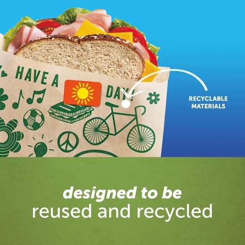 Miniatura 6 de Bolsas de papel para sándwiches y aperitivos Ziploc, reciclables y sellables con diseños divertidos, 50 bolsas en total