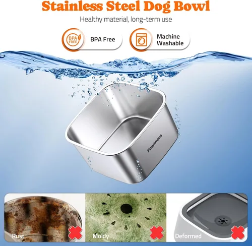 Miniatura 6 de Tazón de Agua Antiderrame Mejorado para Perros, 135oz/4L, Todo de Acero Inoxidable con Base Antideslizante, a Prueba de Derrames para Perros Grandes
