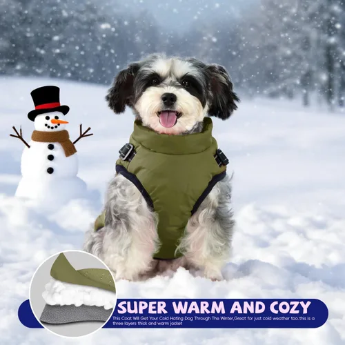 Miniatura 6 de Jinpet - Abrigo con arnés reflectante de invierno para perro, tela polar impermeable, chaqueta con cremallera, para cachorros, perros pequeños, Verde