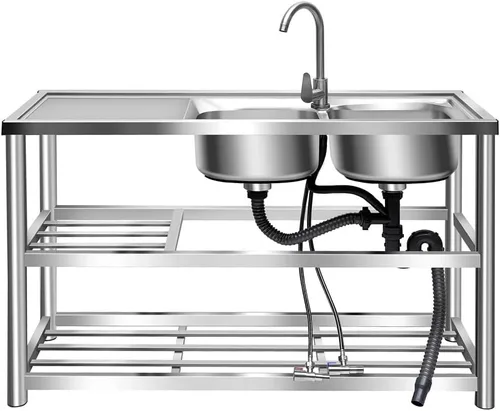 Fregadero de acero inoxidable 304 para preparación y uso general, fregadero al aire libre, fregadero de cocina comercial de doble tazón, 2