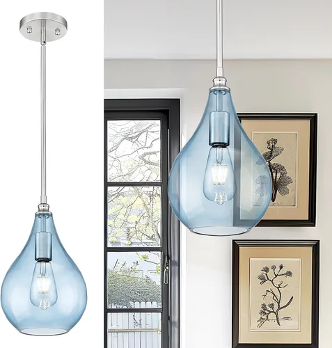 Miniatura 8 de TENGXIN Paquete de 2 luces colgantes de cocina sobre isla de 6 pulgadas, luces colgantes, lámpara colgante de vidrio rayado con acabado dorado