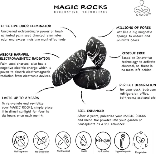 Miniatura 2 de Chada Magic Rocks: ambientador de carbón, sin productos químicos, 100% carbón tropical activado, desodorante sin fragancia, eliminador de olores