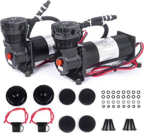 200PSI 1/4 NPT Bocina de aire resistente para trenes/Compresor de suspensión de aire para viajes en tren/camión/coche 12V negro doble