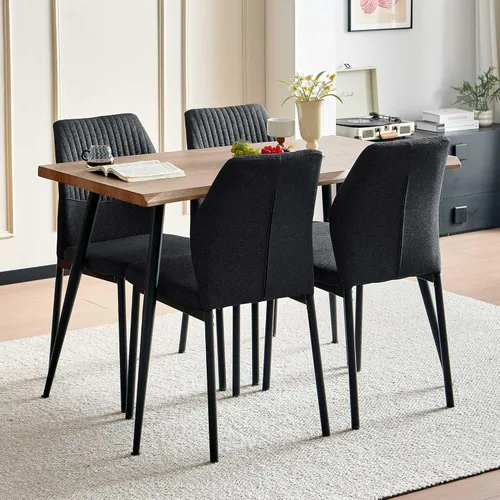 Miniatura 21 de Juego de 4 sillas de comedor de piel sintética marrón, cómodas sillas de cocina tapizadas sin brazos con patas de metal negro para sala de estar
